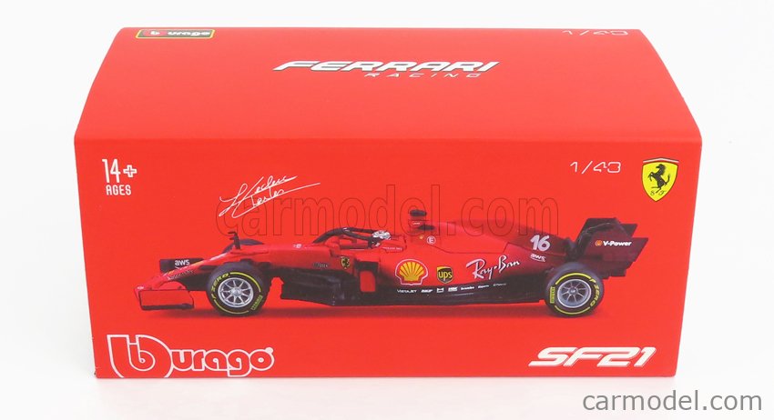 Pilot And Showcase BU36828LE-BOX M Burago 1:43 BURAGO Ferrari F1 Sf21 #16 2021 Leclerc 