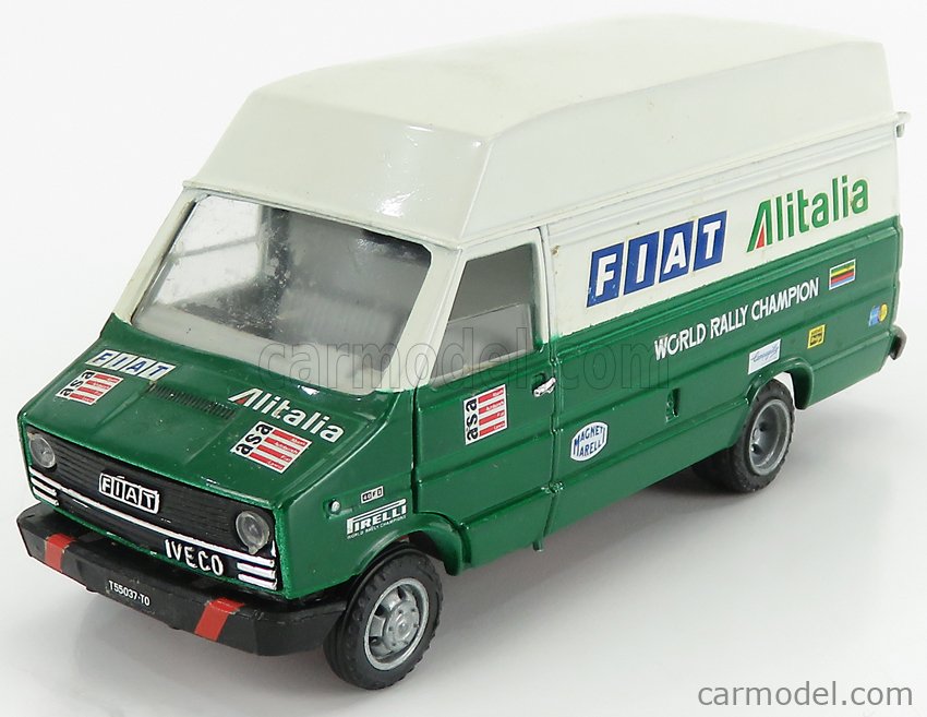 OLDCARS 95795 Escala 1/43  IVECO FIAT DAILY VAN WORLD RALLY CHAMPION ALITALIA 1983 - WITH ACCESSORIES AND FIGURES GREEN WHITE
