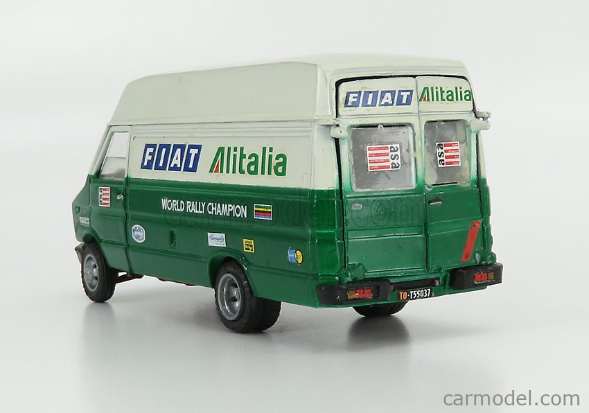 OLDCARS 95795 Escala 1/43  IVECO FIAT DAILY VAN WORLD RALLY CHAMPION ALITALIA 1983 - WITH ACCESSORIES AND FIGURES GREEN WHITE