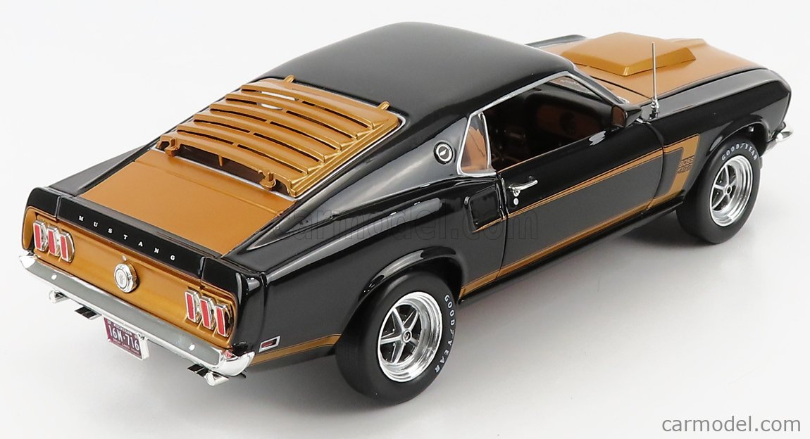 1969 FORD MUSTANG BOSS 429 FASTBACK BLACK & GOLD 1:18 SCALE AUTOWORLD AMM1251