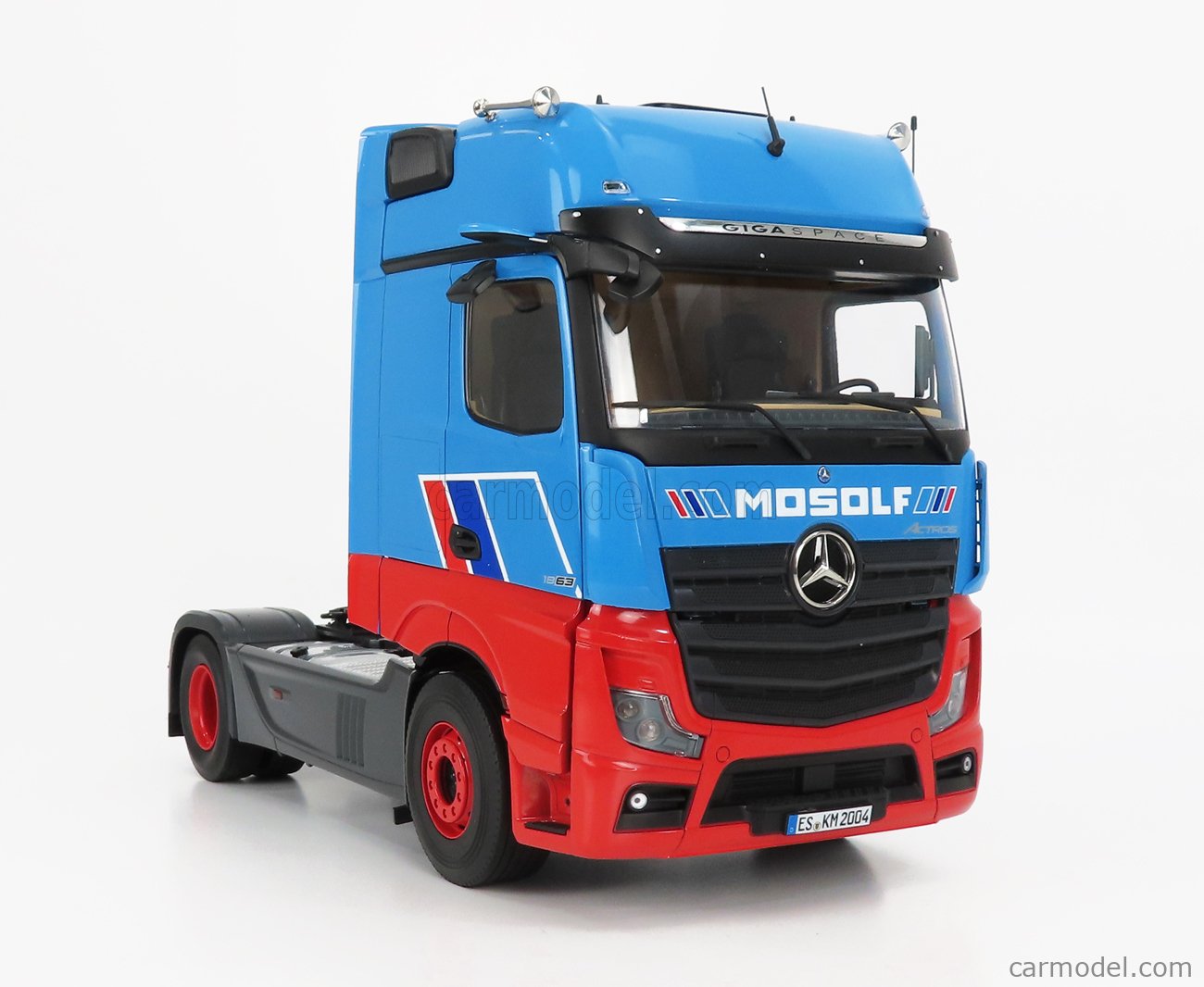 NZG LM10250001 Scale 1/18 MERCEDES BENZ ACTROS 1863 GIGASPACE 4x2  MIRRORCAM TRUCK CAR TRANSPORTER MOSOLF 2018 LIGHT BLUE RED