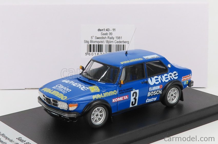 Skala 1/43 Saab 99 - 1000 Lakes Rally 76' S.Blomqvist/B.Cederberg fr Troféu 1 av 150 ex