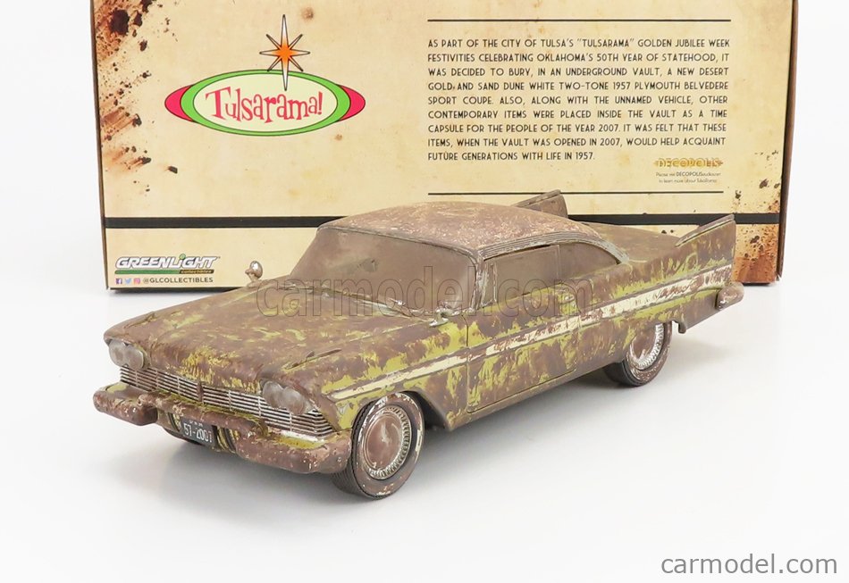 GREENLIGHT 18261 Scale 1/24  PLYMOUTH BELVEDERE TULSA OKLAHOMA 1957 GREEN  BROWN
