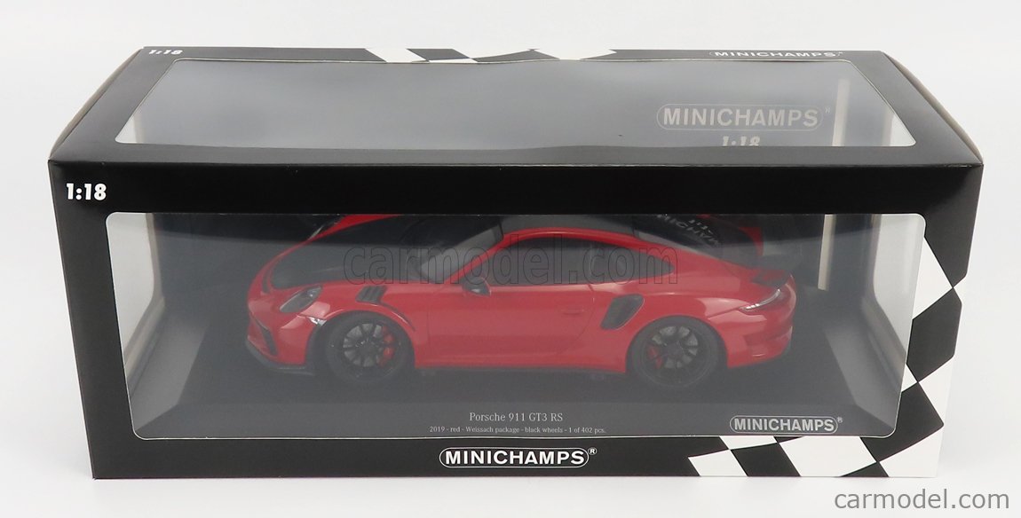 MINICHAMPS 155068230 Масштаб 1/18  PORSCHE PORSCHE 911 991-2 GT3 RS COUPE 2019 - BLACK WHEELS RED