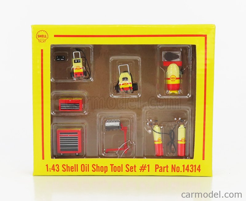 GMP 14314 Scale 1/43  ACCESSORIES SET OFFICINA GARAGE TOOL SET SHELL OIL  YELLOW RED
