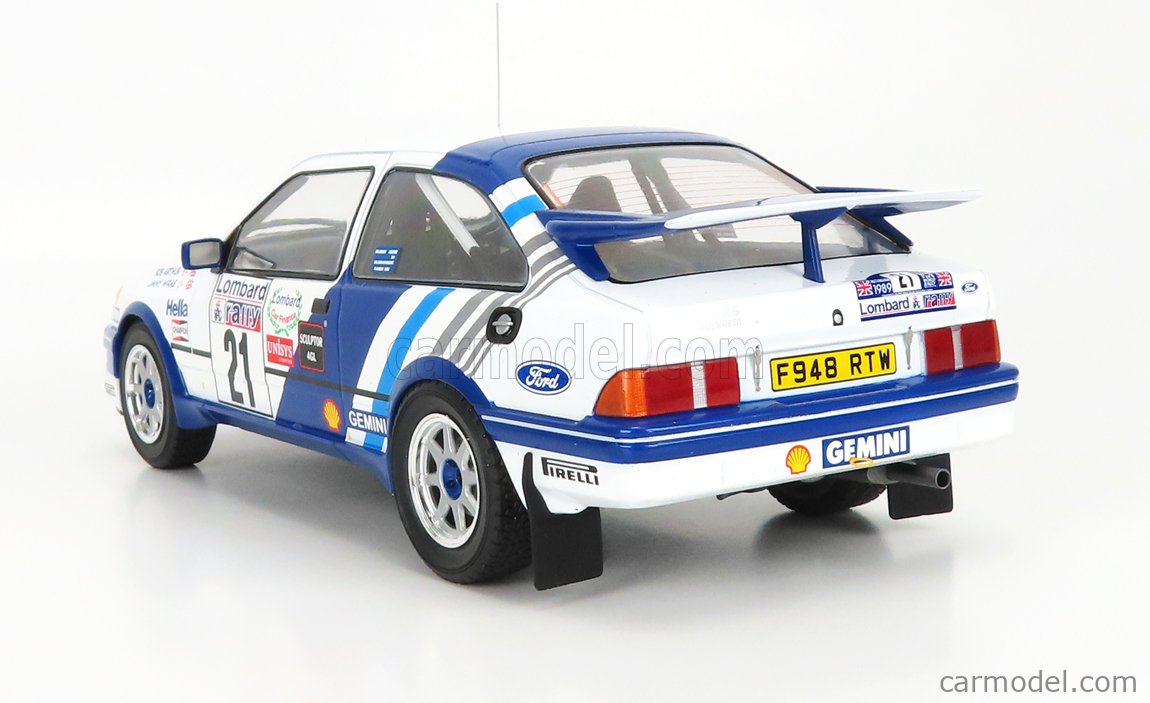 Voiture miniature Ford Sierra RS Cosworth, No.33, Rally WM, Rallye RAC Lombard, 1989 R.Brookes/N.Wilson IXO 1:18 Metallmodell (Türen/Hauben nicht zu öffnen!) sur