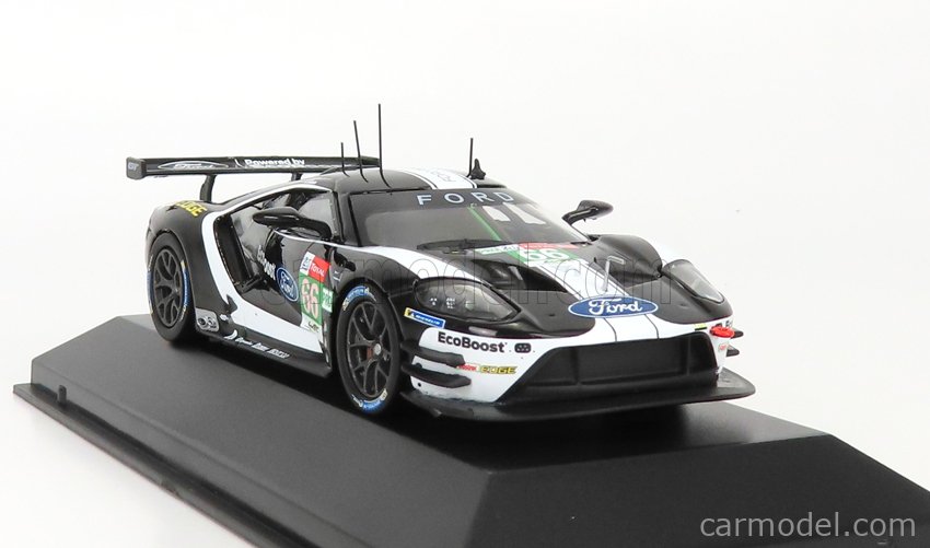 IXO Miniaturauto Ford GT Le Mans 2019 – Maßstab 1:43, Sammlerstück Mit Startnummer 66, Schwarz/Weiß, Limitiertes Modell