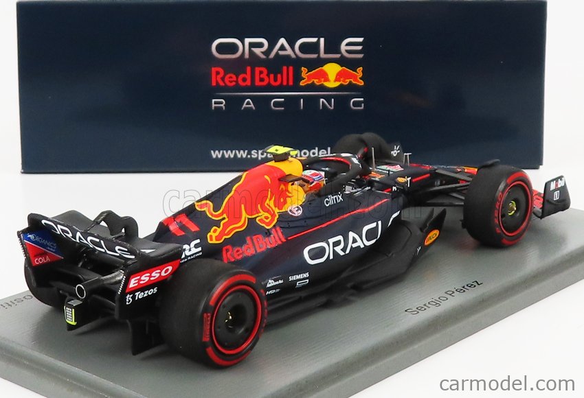 SPARK-MODEL S8525 Scale 1/43 | RED BULL F1 RB18 TEAM ORACLE RED BULL RACING  N 11 POLE POSITION ARABIE SAOUDITE GP 2022 SERGIO PEREZ MATT BLUE YELLOW RED