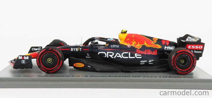 SPARK-MODEL S8525 Scale 1/43 | RED BULL F1 RB18 TEAM ORACLE RED BULL RACING  N 11 POLE POSITION ARABIE SAOUDITE GP 2022 SERGIO PEREZ MATT BLUE YELLOW RED