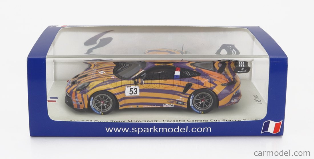 SPARK-MODEL SF260 Masstab: 1/43  PORSCHE 911 991 GT3 CUP N 53 PORSCHE CARRERA CUP FRANCE SPA 2021 ARTHUR MATHIEU ORANGE PURPLE