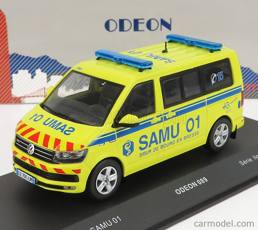 ODEON ODEON088 Escala 1/43 | VOLKSWAGEN T6 MINIBUS AMBULANCE SAMU 28 NOGENT LE ROTROU 2015 WHITE