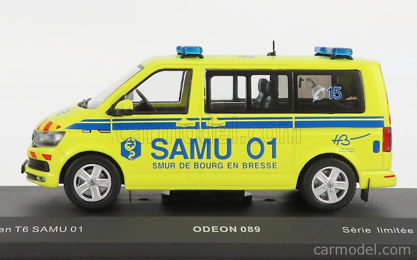 VOLKSWAGEN TRANSPORTER T6 AMBULANCE SAMU NOGENT LE ROTROU 28 1/43 ODEON - Foto 8