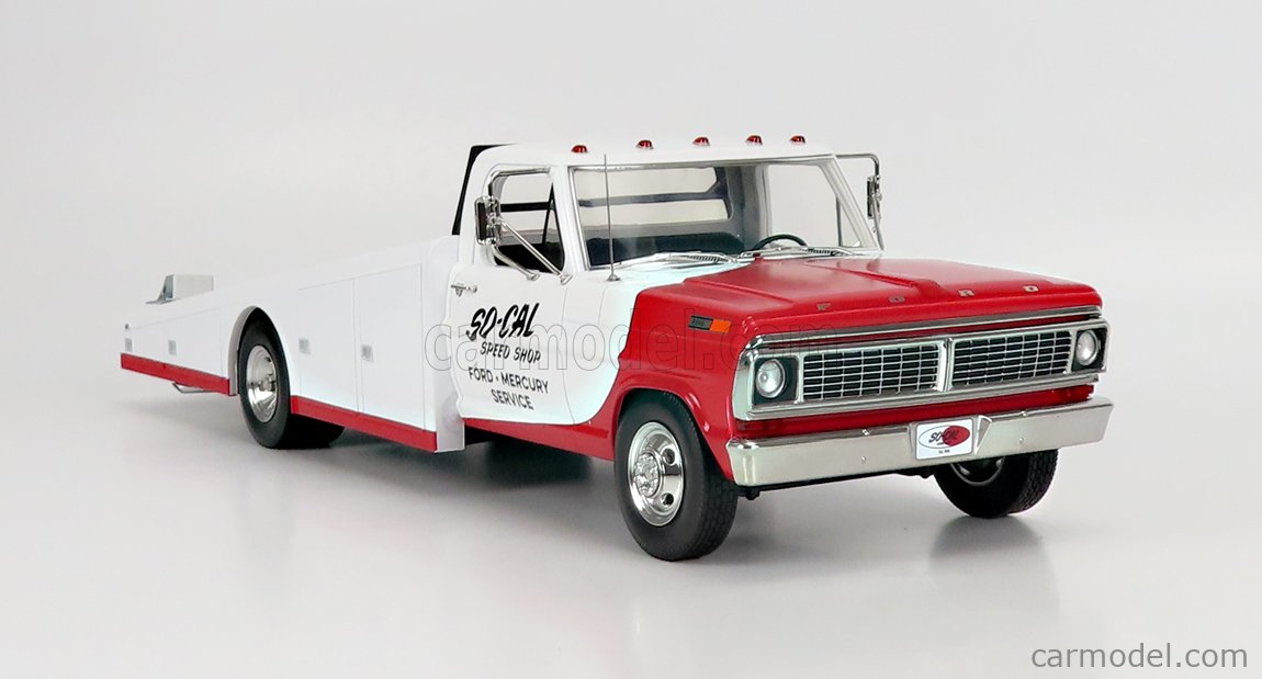 ACME-MODELS A1801410 Scale 1/18  FORD USA F-350 TRUCK RAMP CAR TRANSPORTER SO-CAL 1970 WHITE RED