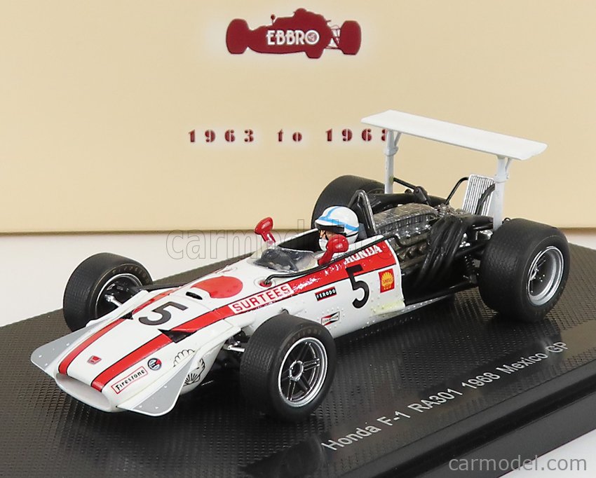 EBBRO EB44266 Scale 1/43  HONDA F1  RA301 N 5 MEXICO GP 1968 J.SURTEES WHITE RED