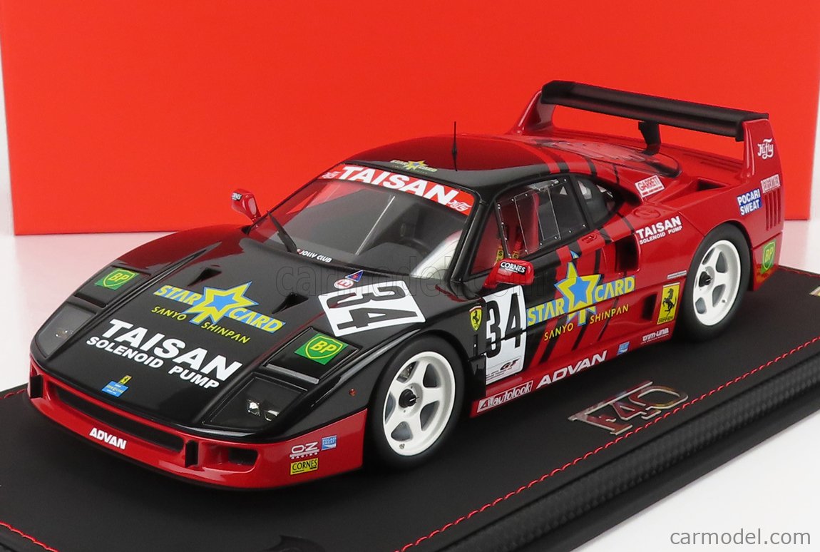 BBR-MODELS P18139D-VET Scale 1/18 | FERRARI F40 LM 3.0L TURBO V8 TEAM  TAISAN ADVAN N 34 JGCT CHAMPIONSHIP 1995 - CON VETRINA - WITH SHOWCASE RED  BLACK