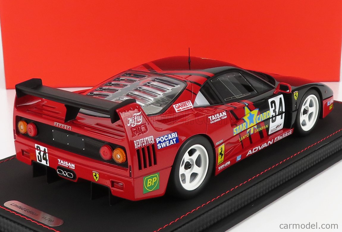 BBR-MODELS P18139D-VET Scale 1/18 | FERRARI F40 LM 3.0L TURBO V8 TEAM  TAISAN ADVAN N 34 JGCT CHAMPIONSHIP 1995 - CON VETRINA - WITH SHOWCASE RED  BLACK