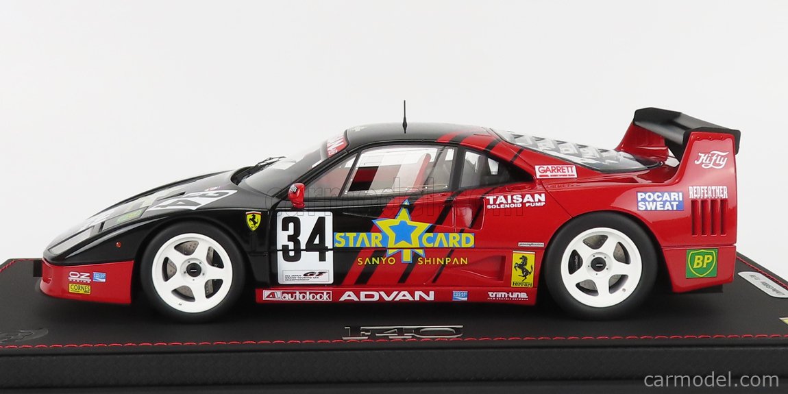 BBR-MODELS P18139D-VET Scale 1/18 | FERRARI F40 LM 3.0L TURBO V8 TEAM  TAISAN ADVAN N 34 JGCT CHAMPIONSHIP 1995 - CON VETRINA - WITH SHOWCASE RED  BLACK