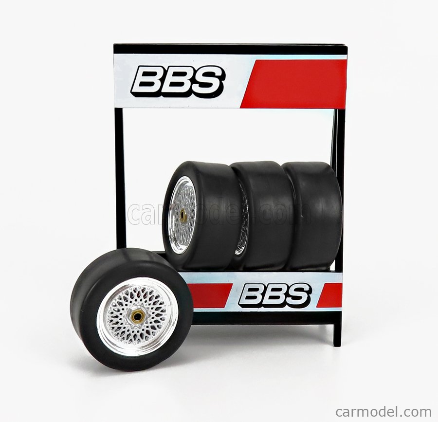 IXO-MODELS 18SET004W Masstab: 1/18  ACCESSORIES CAVALLETTO SUPPORTO 4X PNEUMATICI E CERCHI BBS - METAL RACK WITH 4X TYRES WHITE RED