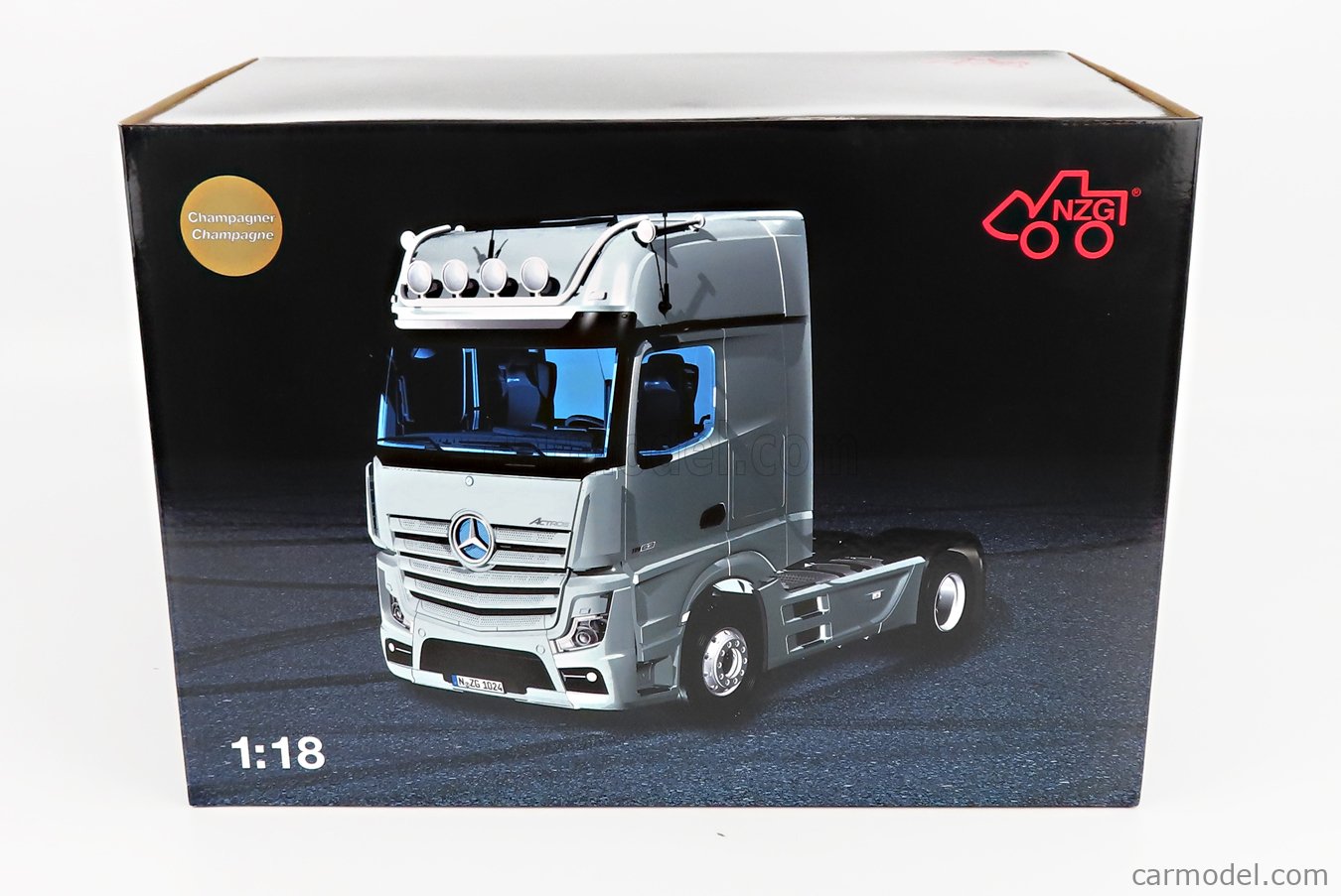 NZG LM10240066 Scale 1/18  MERCEDES BENZ ACTROS 2 1863 GIGASPACE 4x2 MIRRORCAM TRACTOR TRUCK LOGO MERCEDES 2-ASSI 2018 CHAMPAGNE
