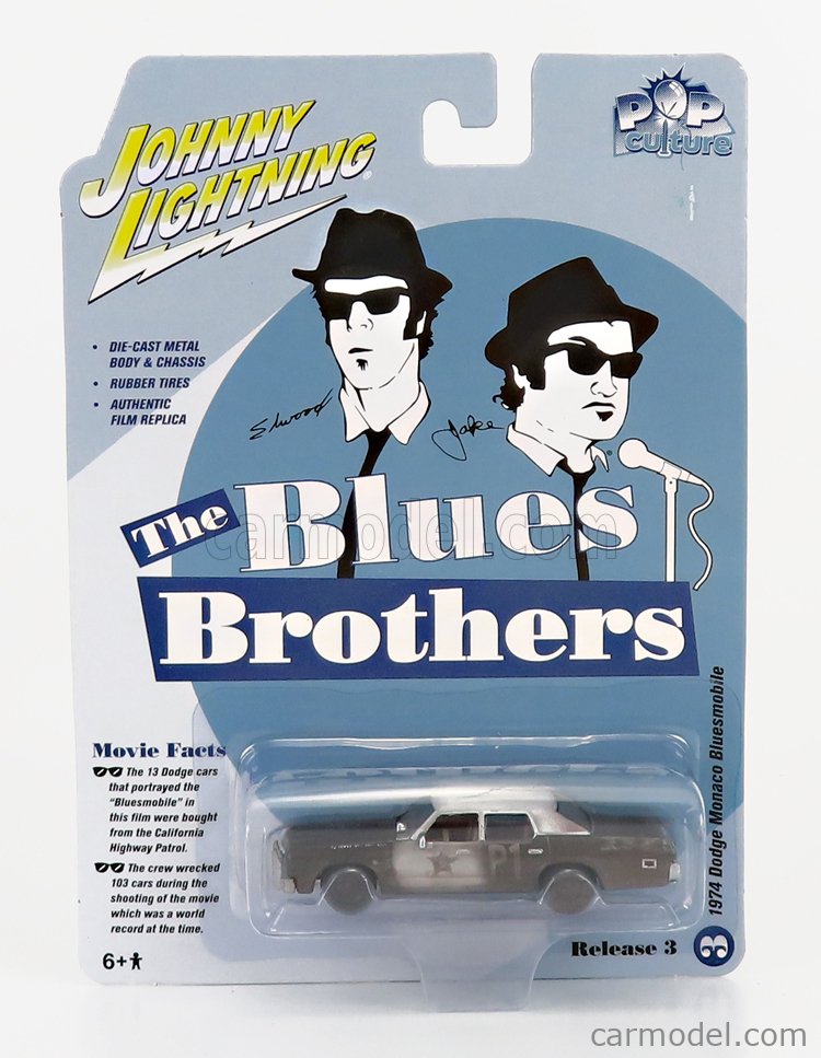 JOHNNY LIGHTNING JLSP215-JLPC005 Echelle 1/64  DODGE MONACO BLUESMOBILE 1974 - THE BLUES BROTHERS GREY WHITE