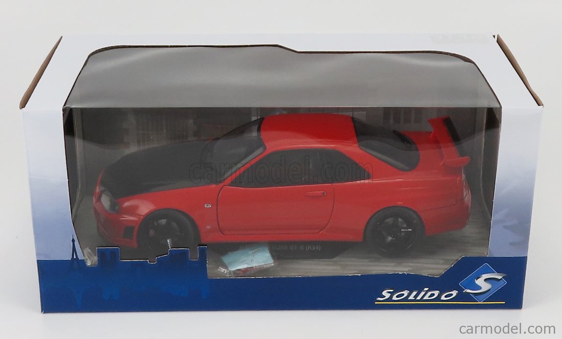 SOLIDO 1804305 Scala 1/18  NISSAN SKYLINE GT-R (R34) 1999 ACTIVE RED BLACK