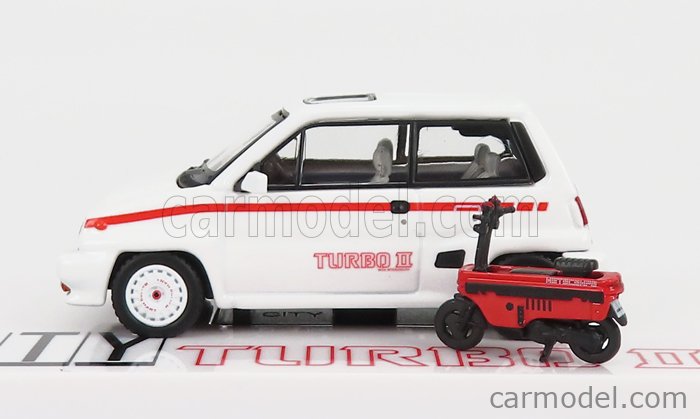 INNO-MODELS IN64CITYII-WHIMV Escala 1/64  HONDA CITY TURBO II 1984 WITH MOTOCOMPO - MOTORCYCLE WHITE RED