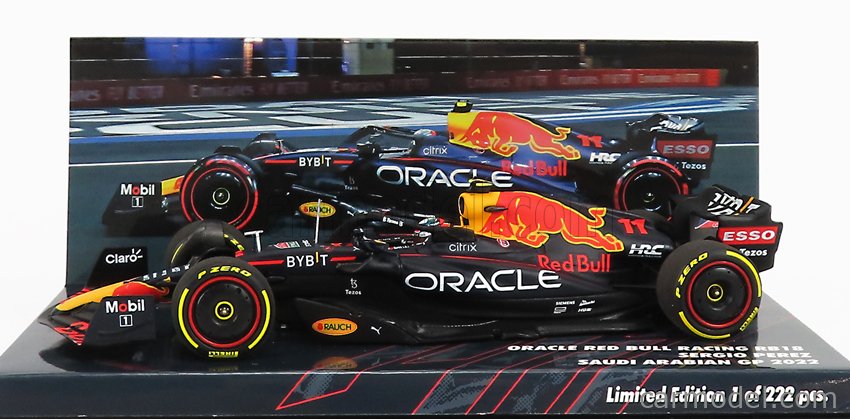 MINICHAMPS 447220111 Scale 1/43 | RED BULL F1 RB18 TEAM ORACLE RED BULL  RACING N 11 POLE POSITION SAUDI ARABIAN GP 2022 SERGIO PEREZ MATT BLUE  YELLOW RED