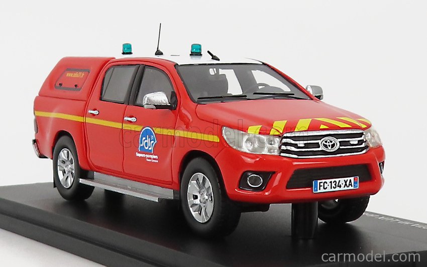 ALARME ALARME0071 Scala 1/43  TOYOTA HI-LUX PICK-UP DOUBLE CABINE CLOSED VLHR SDIS 31 SAPEURS POMPIERS 2011 RED WHITE YELLOW