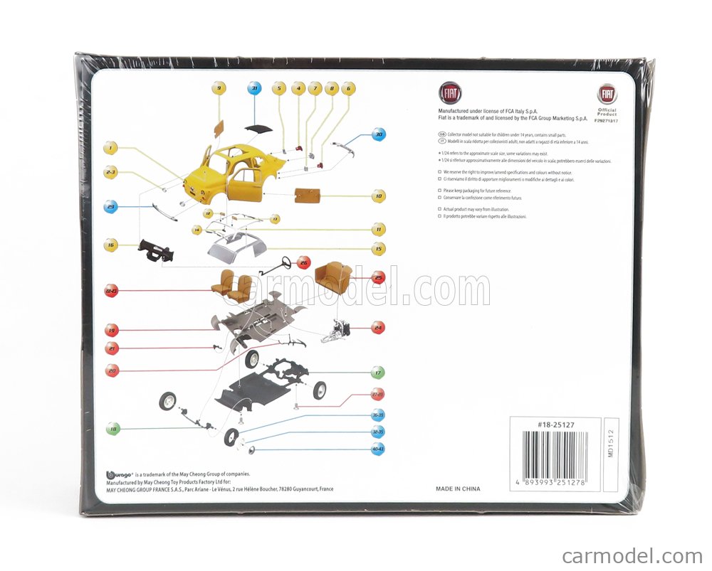 FIAT 500 F 1965 YELLOW 1:24 - BURAGO cod.BU22098Y 