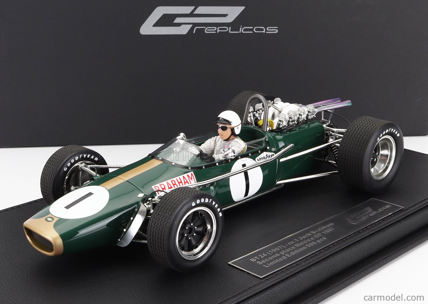 BRABHAM - F1 BT24 REPCO N 1 2nd MEXICO GP (with pilot figure) 1967 JACK  BRABHAM - CON VETRINA - WITH SHOWCASE