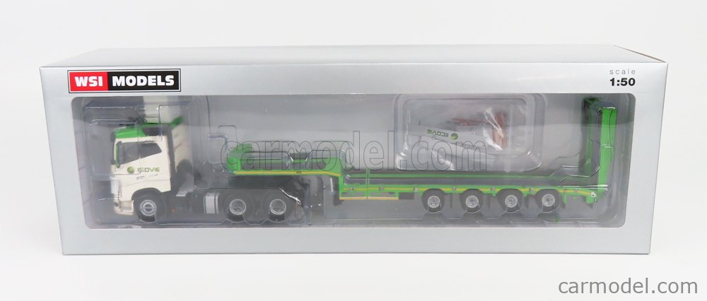 WSI-COLLECTIBLES 02-2809 Масштаб 1/50  VOLVO FH4 750 6X4 TRUCK ECOVIE LOW LOADER TRAILER TRANSPORT 2016 WHITE GREEN