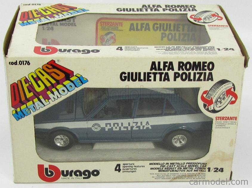 BURAGO 0176 Scale 1/24 | ALFA ROMEO GIULIETTA POLIZIA (POLICE) BLUE