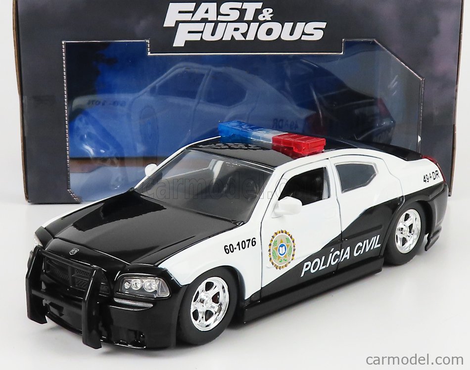 JADA 253203079-33665 Scale 1/24  DODGE CHARGER SRT8 POLICE 2006 - FAST &  FURIOUS WHITE BLACK
