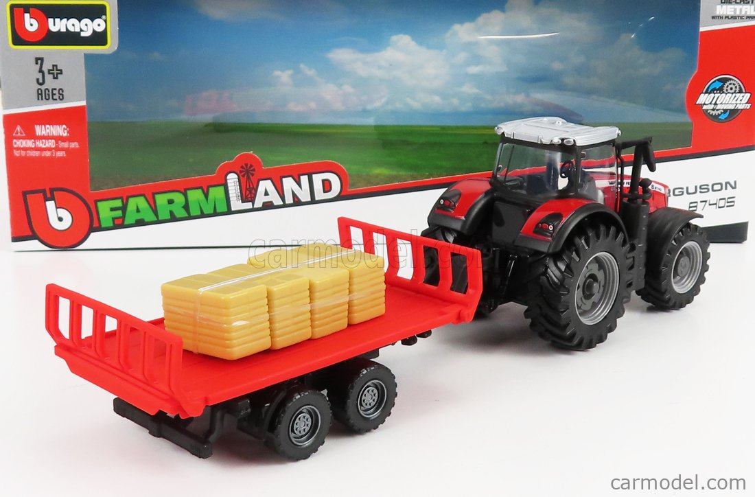 Miniature agricole Burago MASSEY FERGUSON 8740S AVEC REMORQUE A BOIS -  TRACT