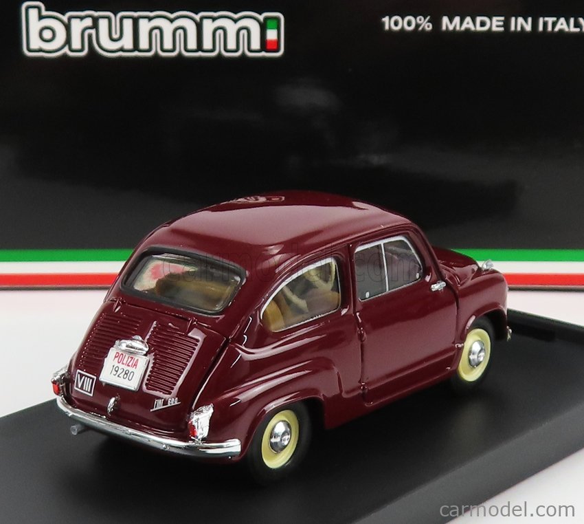 BRUMM R452-UPD-2022 Scala 1/43  FIAT 600 POLIZIA STRADALE 1955 BORDEAUX