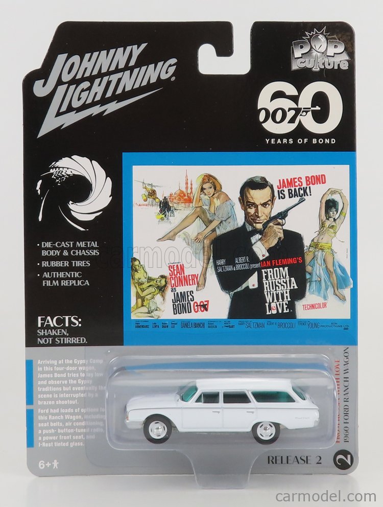 JOHNNY LIGHTNING JLSP258-JLPC007 Scale 1/64  FORD USA RANCH STATION WAGON  1960 - 007 JAMES BOND - FROM RUSSIA WITH LOVE - DALLA RUSSIA CON AMORE WHITE