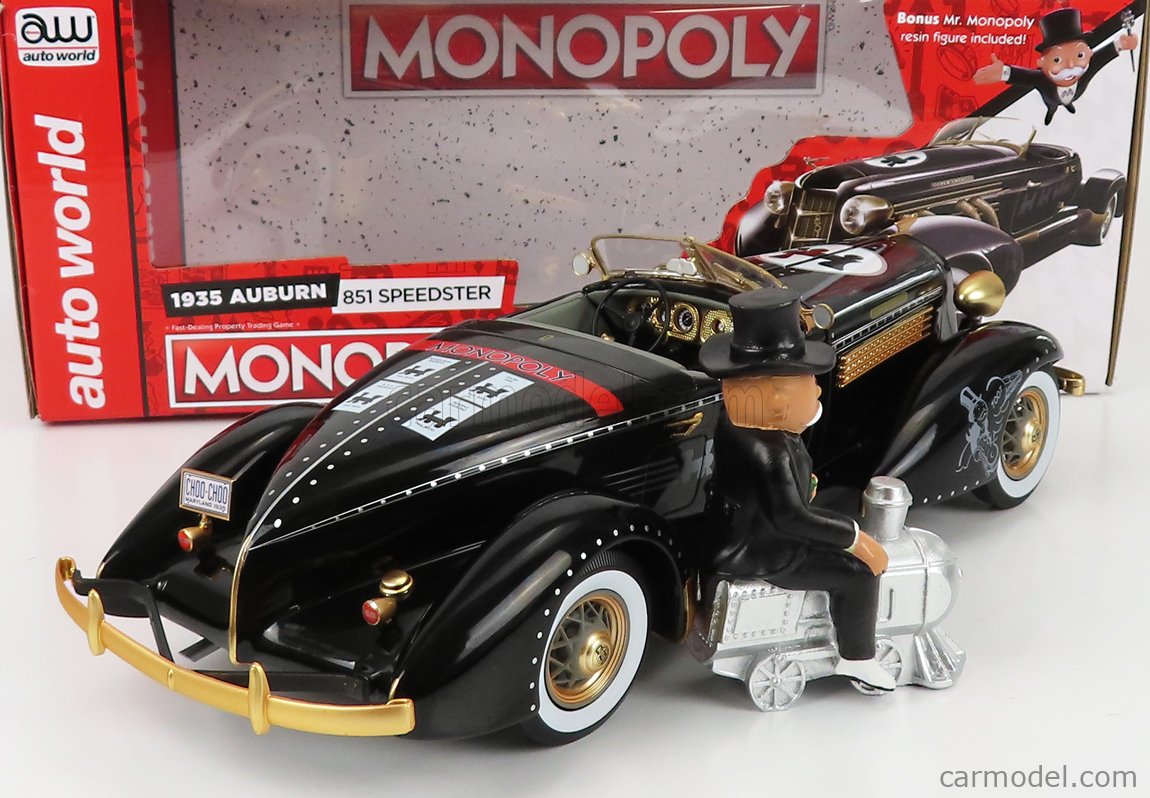 AUTOWORLD AWSS140/06 Масштаб 1/18 | AUBURN 851 SPEEDSTER OPEN 1935 WITH Mr.  MONOPOLY FIGURE BLACK GOLD