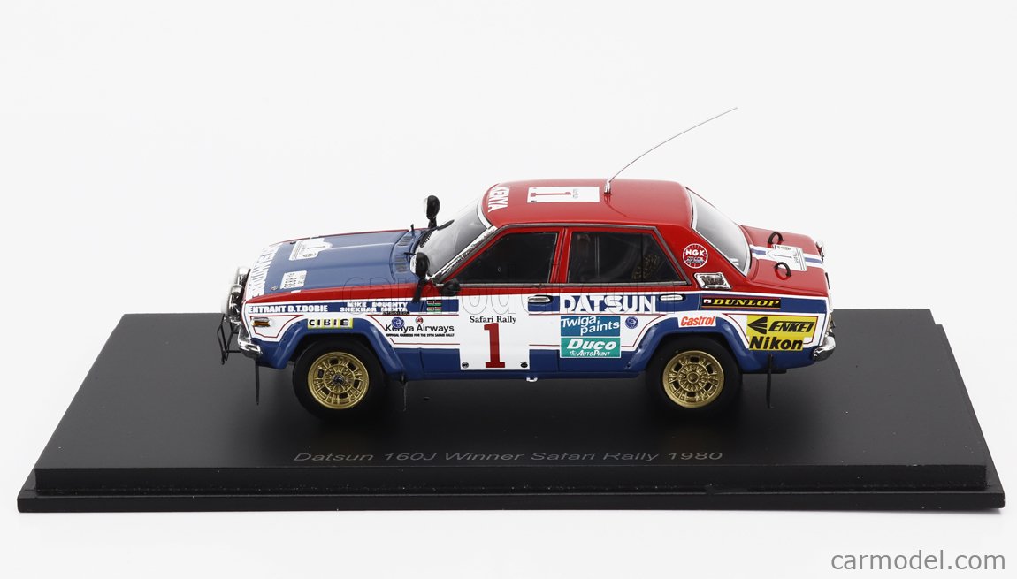 Maquette Spark 1:43 - Datsun 160J #1 Winner Rally Safari 1980 - S. Mehta / M. Doughty - Modèle S7767