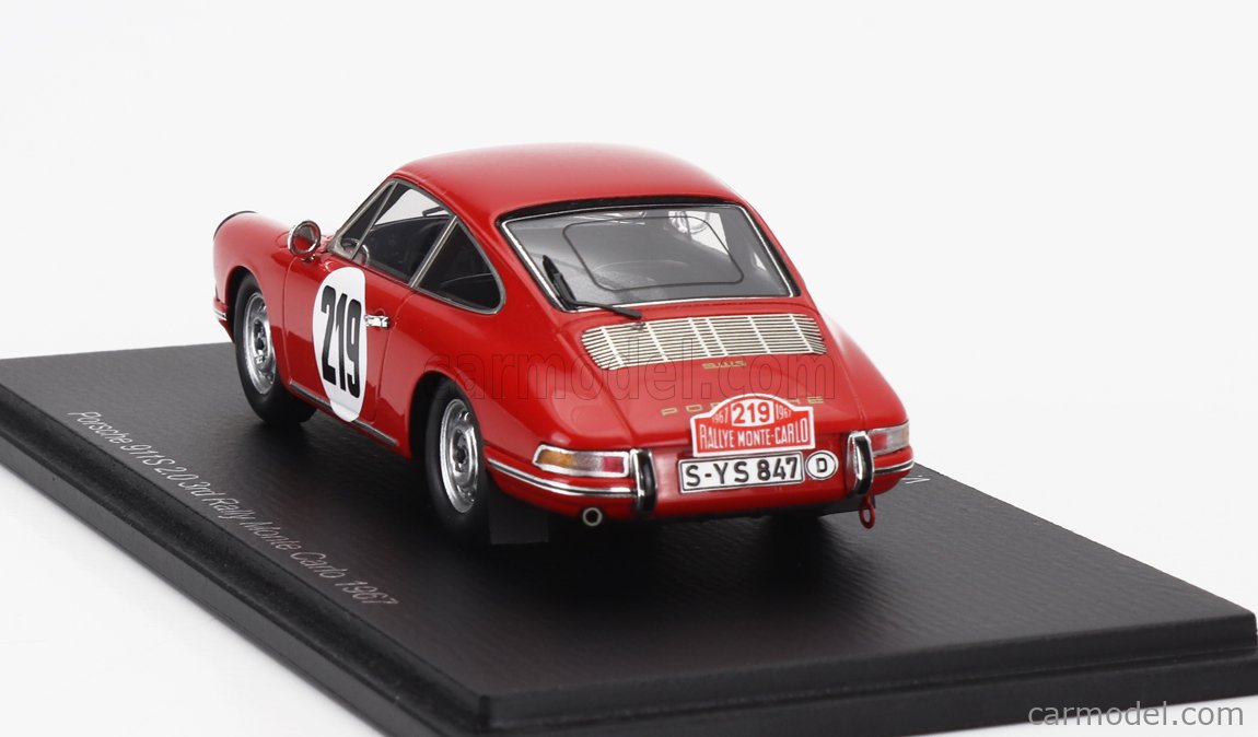 Miniature Porsche 911S 2.0L Spark 1:43 - Rallye Monte-Carlo 1967 #219 Elford/Stone