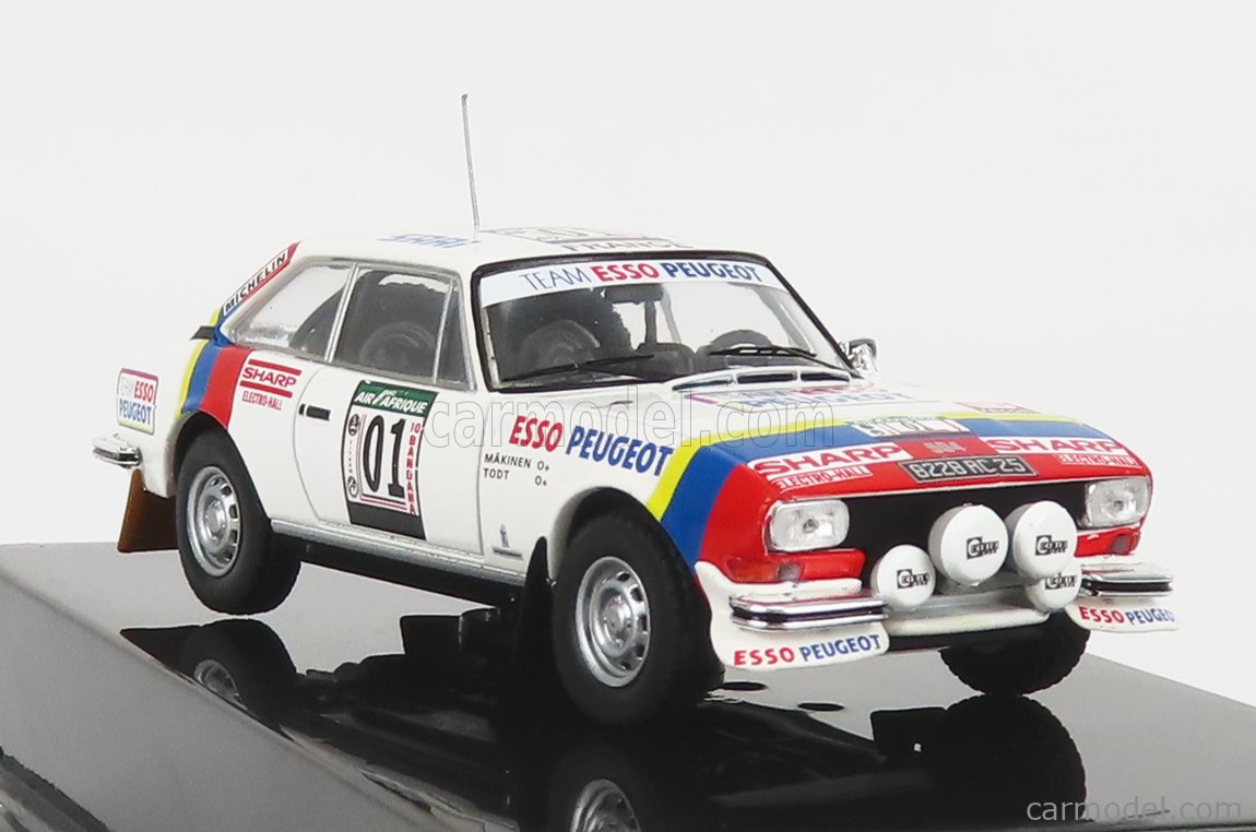 IXO-MODELS RAC417B.22 Escala 1/43  PEUGEOT 504 COUPE V6 (night version) N 01 2nd RALLY COTE D'IVOIRE 1978 T.MAKINEN - J.TODT WHITE RED BLUE