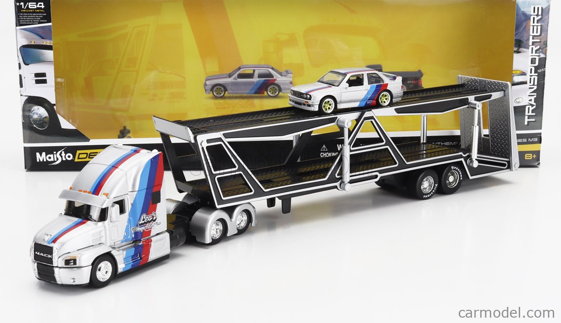 ハギ　3台セット　1/64 MACK ANTHEM ミニカー Maisto 1:64 Mack Anthem Open Car Carrier w/ 1988 BMW 3