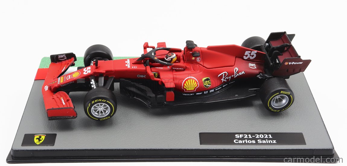 Modèle Réduit Ferrari F1 SF21 #55 Sainz Jr. 1:43 Burago – Avec Pilote Et Vitrine