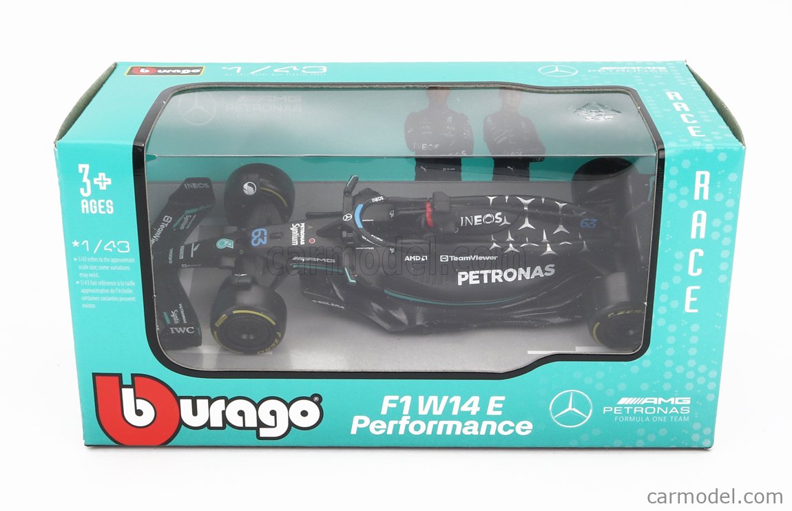 1:24 BURAGO Mercedes Gp F1 W14 #63 2023 Russell With Pilot And Showcase