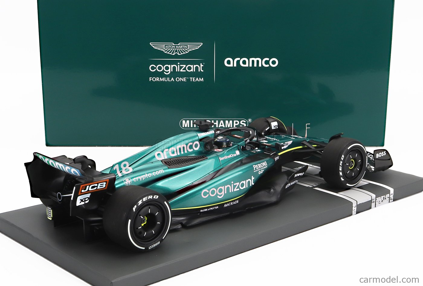 1/18 Voiture Miniature 1:43 Aramco Cognizant F1 Team AMR23 18 - Lance  Stroll Avec Casque Aston Martin