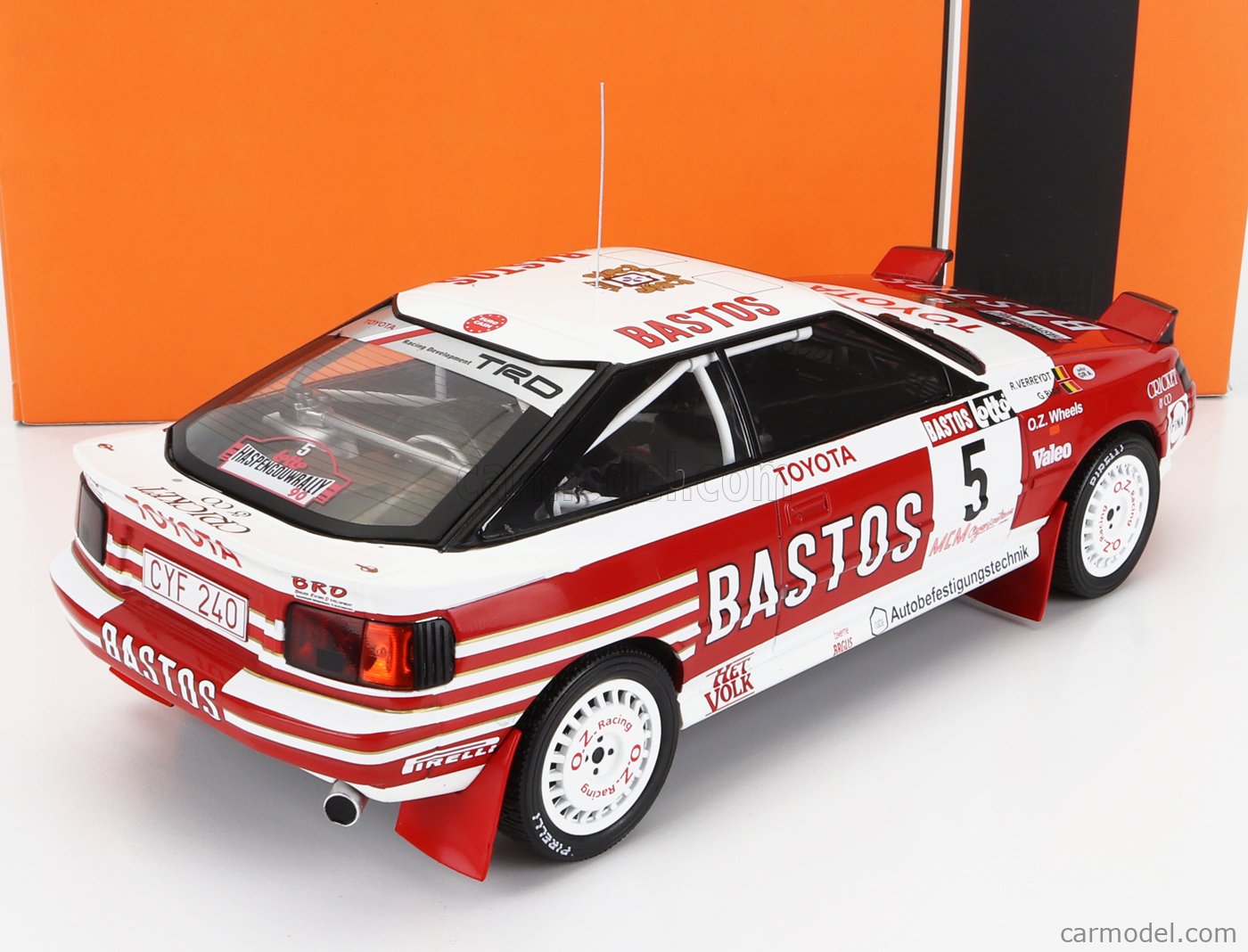 IXO-MODELS 18RMC119.22 Scale 1/18 | TOYOTA CELICA GT-FOUR ST165 BASTOS N 5  RALLY HASPENGOUW 1990 R.VERREYDT - G.BIAR RED WHITE