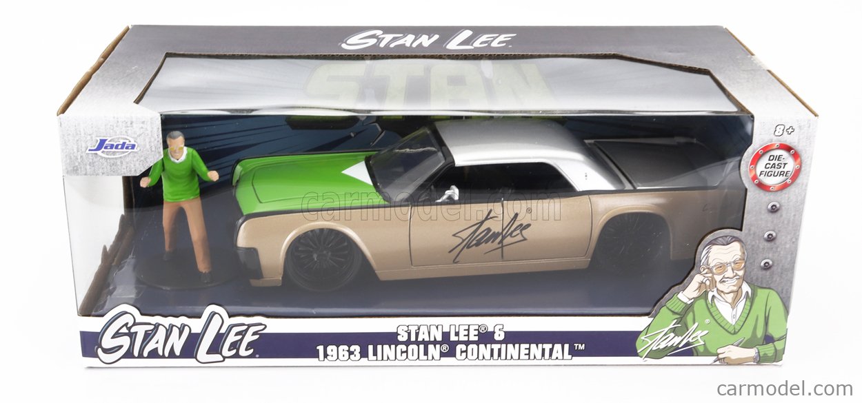 JADA 32778 Echelle 1/24  LINCOLN CONTINENTAL WITH STAN LEE FIGURE 1963 GOLD GREEN SILVER