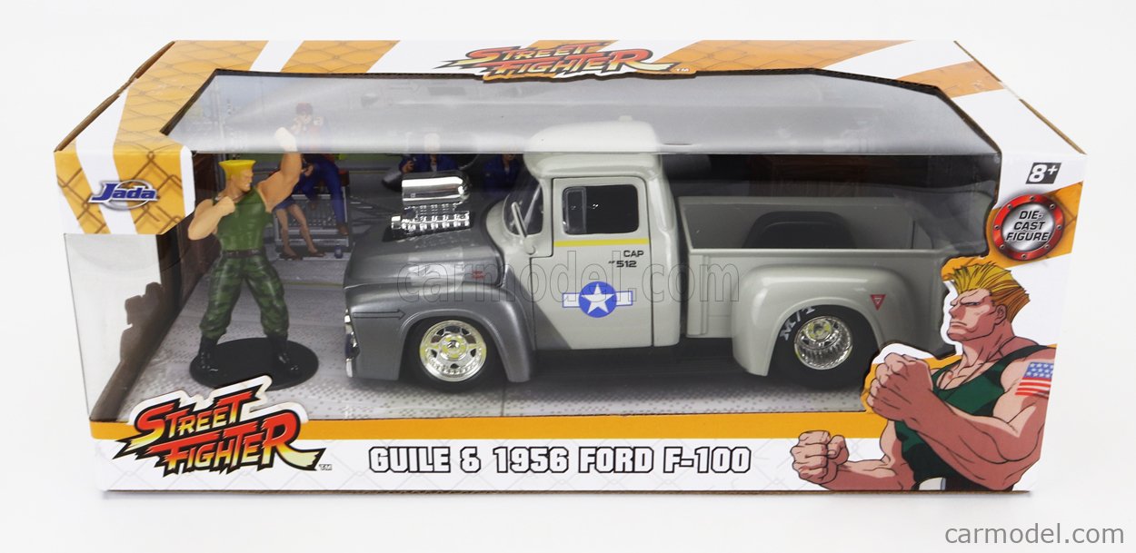 JADA 253255057-34373 Scala 1/24  FORD USA PICK-UP WITH STREET FIGHTER FIGURE 1956 GREY WHITE