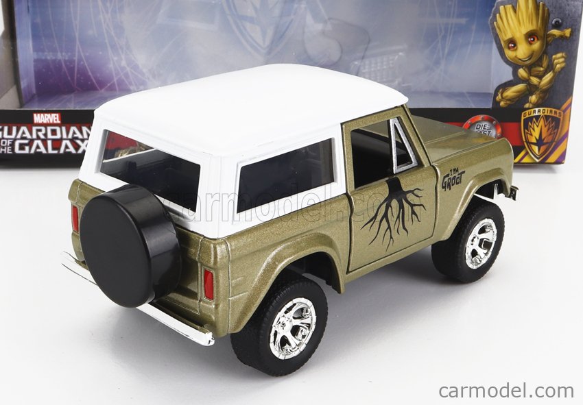 JADA 253223018-34415 Scala 1/32  FORD USA BRONCO WITH GROOT FIGURE MARVEL GUARDIANS OF THE GALAXY 1973 GREEN WHITE