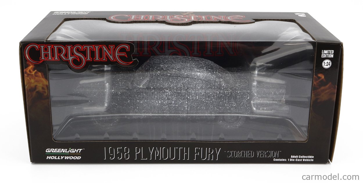 GREENLIGHT 84172 Scale 1/24  PLYMOUTH FURY 2-DOOR 1958 - SCORCHED VERSION - CHRISTINE LA MACCHINA INFERNALE BLACK