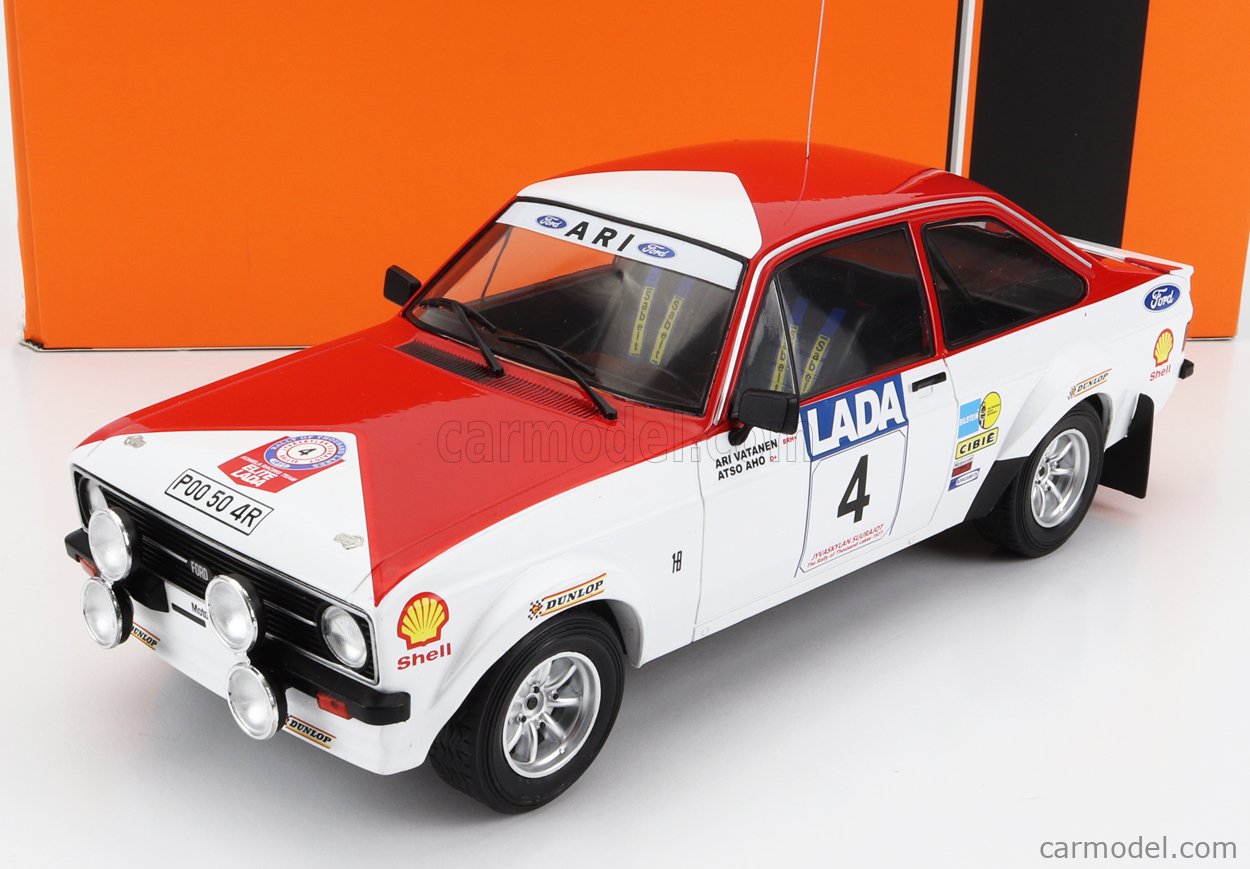 IXO-MODELS 18RMC143.22 Масштаб 1/18  FORD ENGLAND ESCORT MKII RS 1800 (night version) N 4 RALLY 1000 LAKES 1977 A.VATANEN - A.AHO WHITE RED